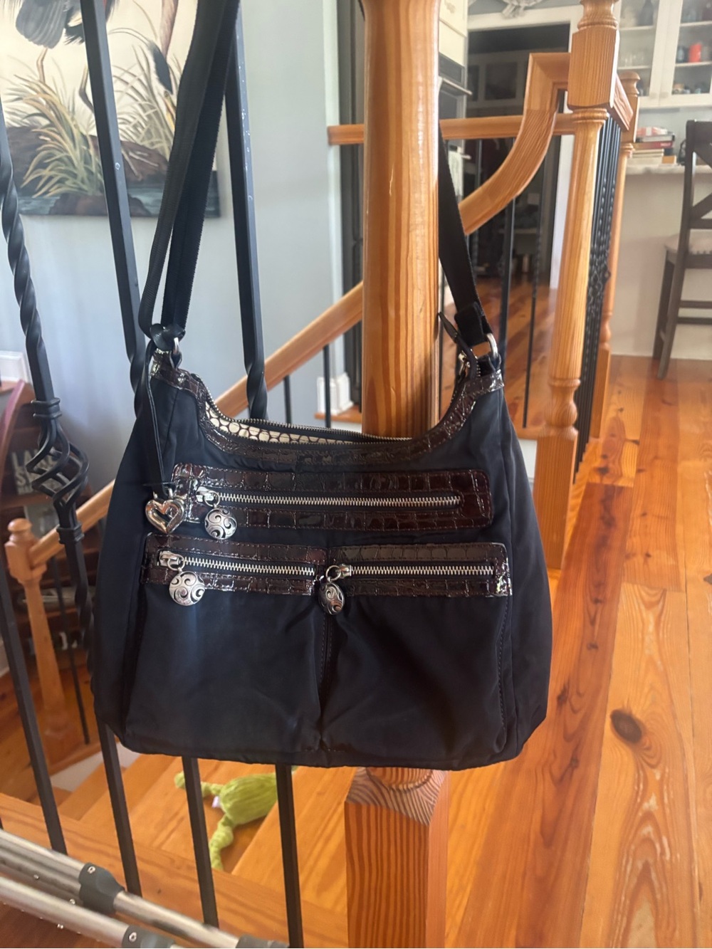 Brighton Black Shoulder Bag with Brown Trim and Silver Hardware